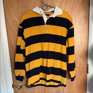 Vintage-style Rugby Shirt - Navy and Gold Striped Long Sleeve